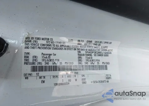 2014 Ford Focus S z USA, uszkodzony, nr VIN 1FADP3E28EL124506